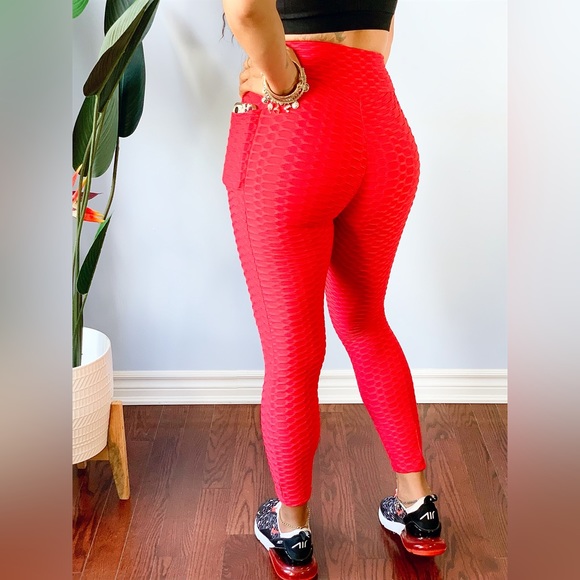 Textured TikTok Leggings - (Red) - Picture 6 of 8